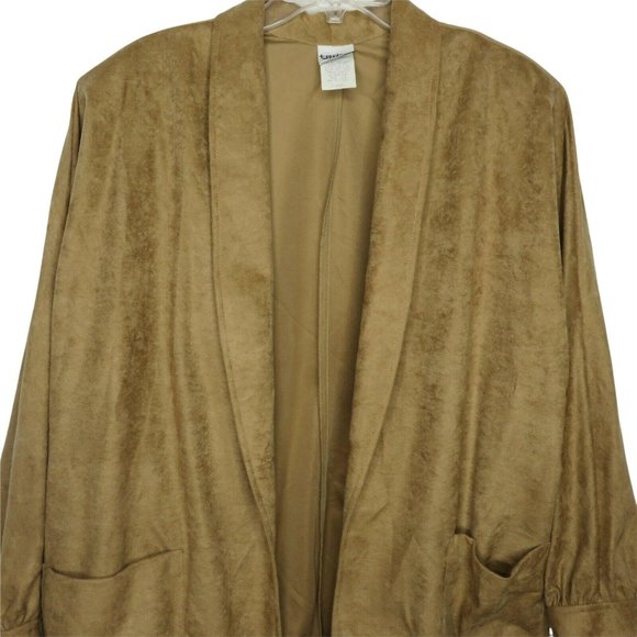Vintage 80s Faux Suede Moto Jacket XL Brown Pockets Lined Shoulder Pads Washable - Picture 3 of 12